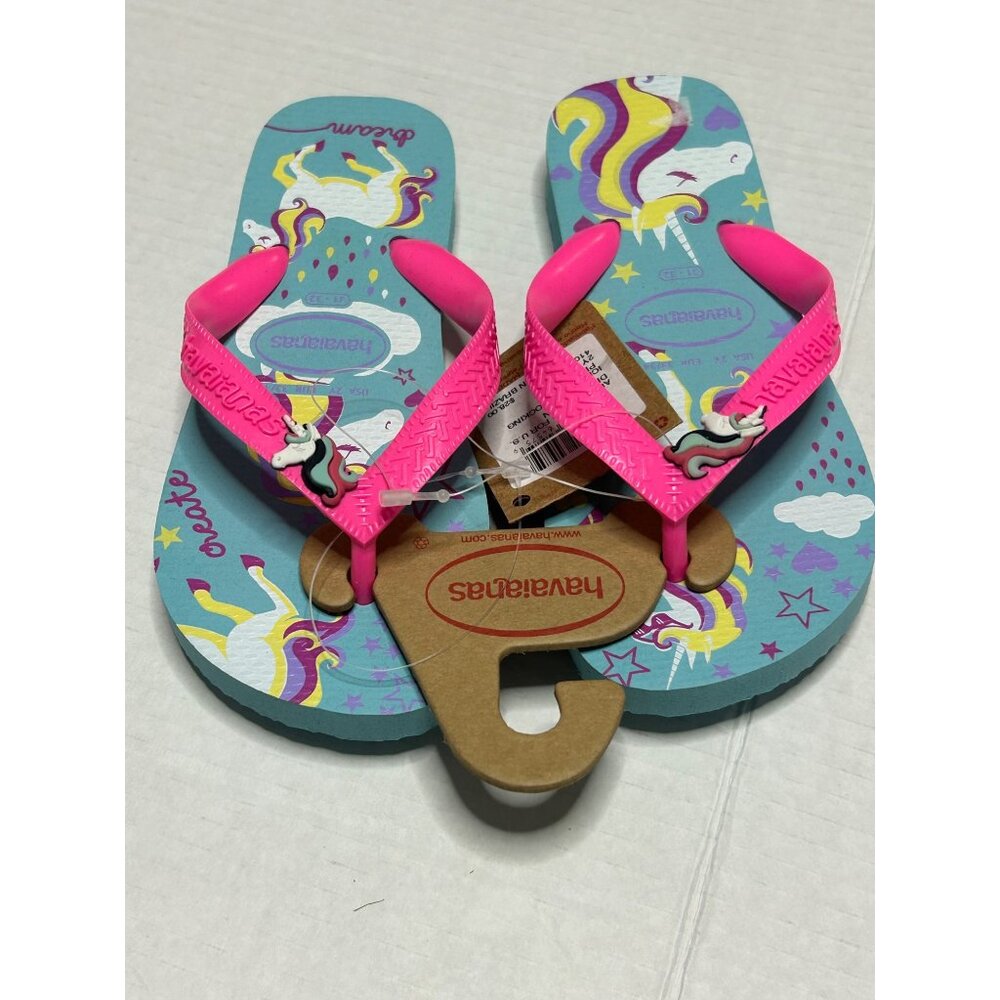 Havaianas Unisex Child Slim Unicorn Flip Flop Rubber Girls 2 Sandal Pink Blue - Picture 3 of 10